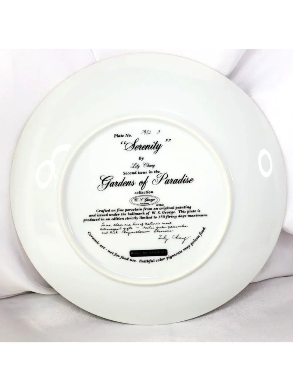 Serenity By Lily Chang Gardens Of Paradise Plate Peacocks Chrysanthemum 1992 COA - Picture 11 of 12